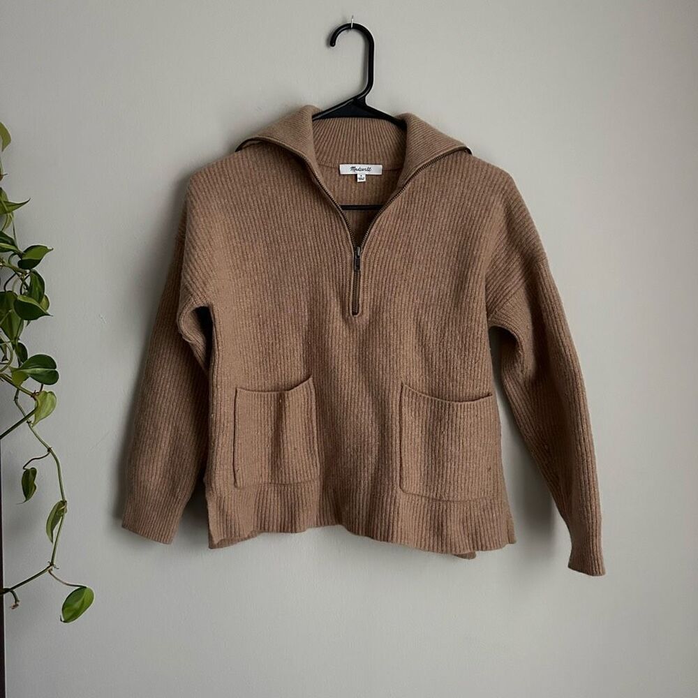 Madewell Glenbrook Half-Zip Pullover Sweater Wool Camel Brown size Small
